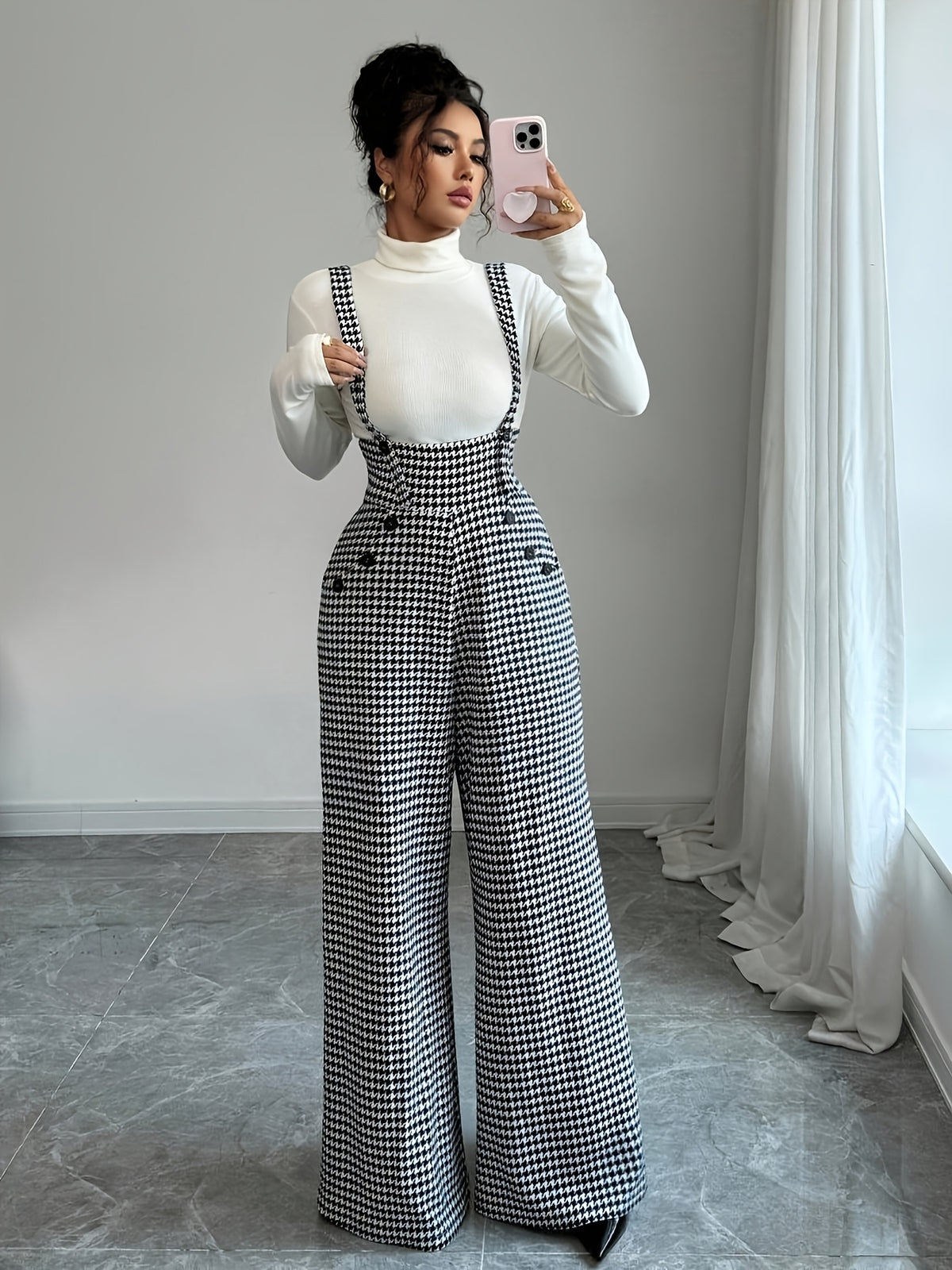 Macacão Feminino Pied de Poule Elegante
