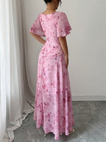 Vestido Feminino Chiffon Estampa de Borboletas Elegante