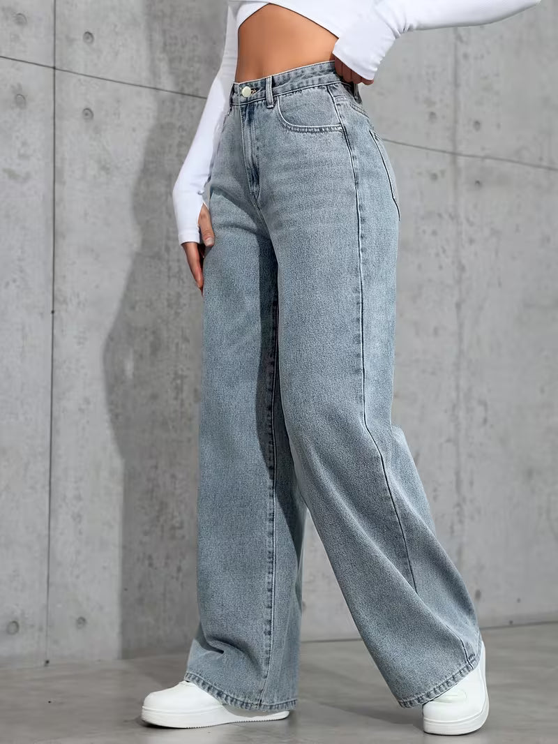Calça Jeans Feminina Cintura Alta Corte Reto Elegante