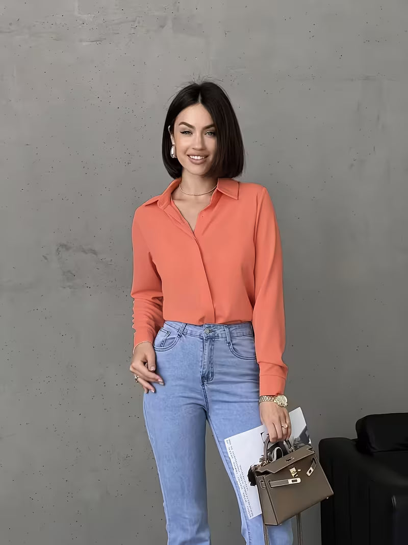 Camisa Feminina Manga Longa Gola Colarinho Lisa