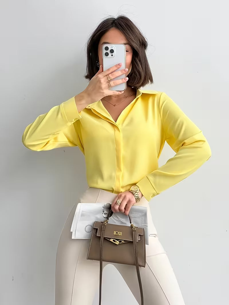 Camisa Feminina Manga Longa Gola Colarinho Lisa