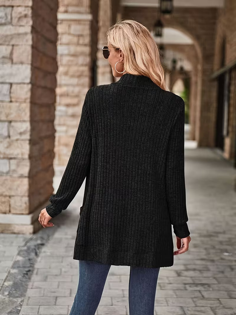 Cardigan Feminino Alongado com Bolsos Frontais