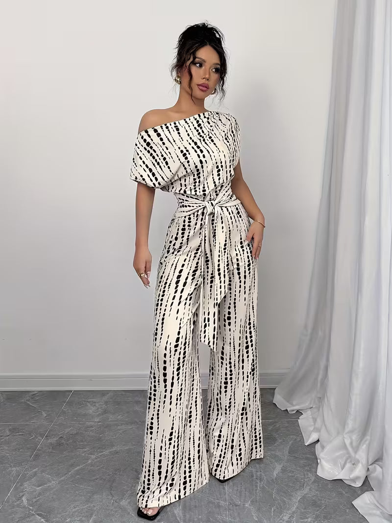 Macacão Feminino Pantalona de Perna Larga com Amarração Elegante
