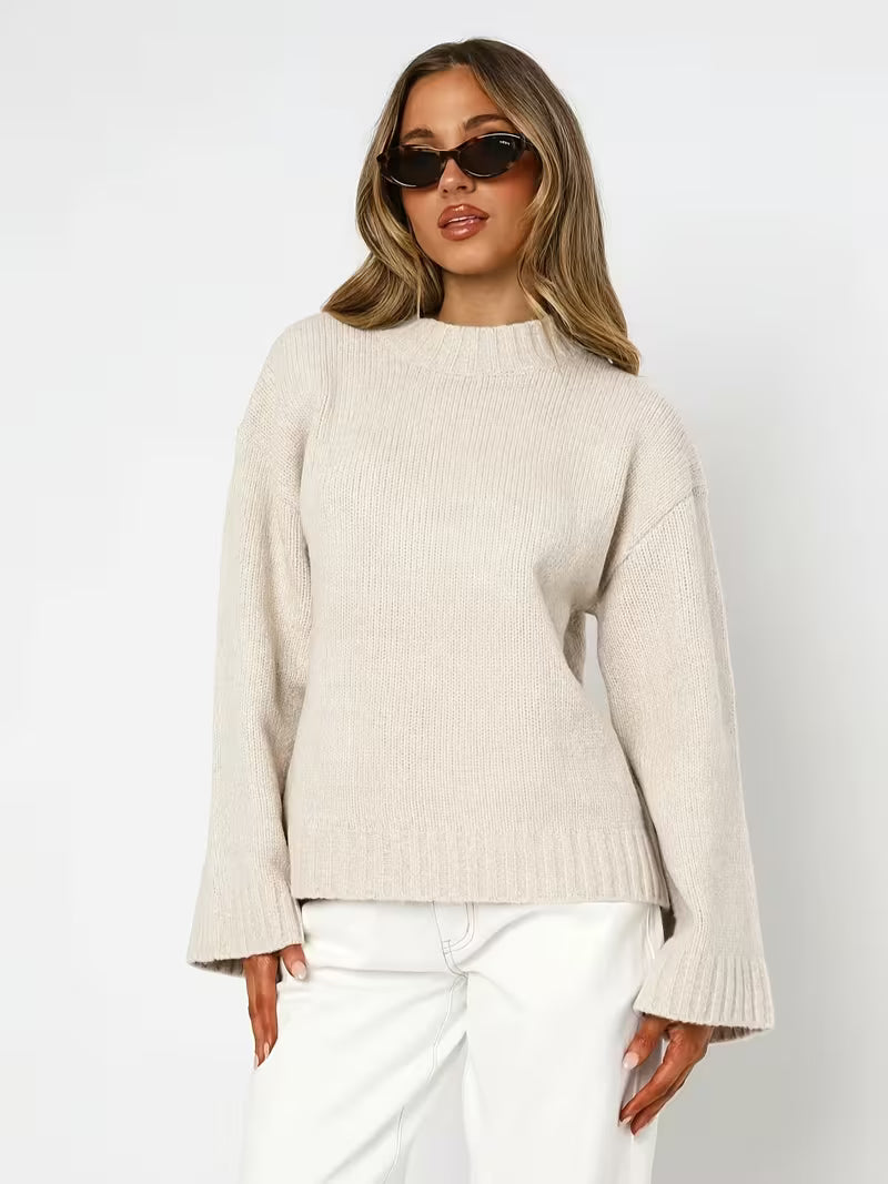 Suéter Feminino de Malha Manga Longa com Punho Amplo Elegante