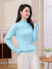 Suéter Feminino Gola Alta de Malha Canelada Manga Longa Elegante
