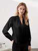 Blusa Feminina de Cetim Manga Longa Decote V Elegante