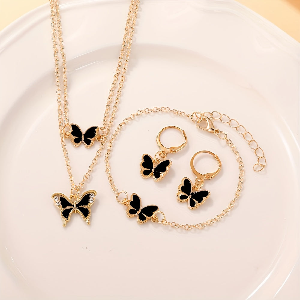 Conjunto de 4 Peças de Joias Quadradas Elegantes para Mulher, Incluindo um Colar, Anel e Brincos Deslumbrantes, Perfeito para o Dia dos Namorados, Casamentos ou Presentes do Dia da Mãe