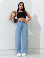 Calça Jeans Feminina Wide Leg Cintura Alta Azul Claro