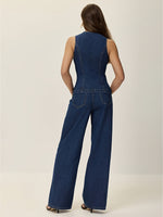 Conjunto Feminino 2 Peças em Jeans com Blusa Estruturada e Calça Reta