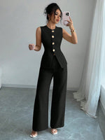 Conjunto Feminino 2 Peças Colete Acinturado e Calça Pantalona