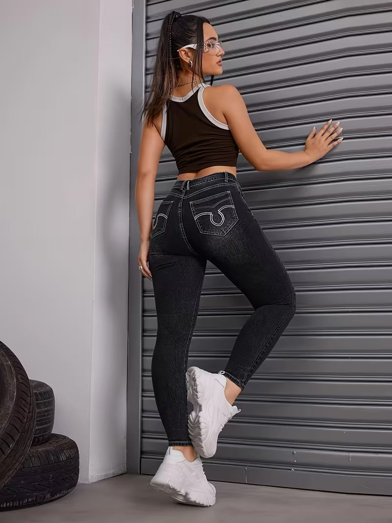 Calça Jeans Skinny Feminina Cintura Alta Alta Elasticidade