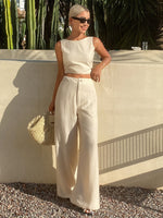 Conjunto Feminino 2 Peças Cropped e Calça Pantalona