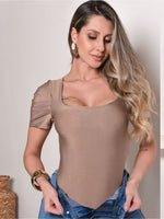 Body Feminino Manga Princesa com Decote Quadrado em Suplex