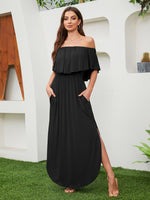 Vestido Longo Ombros de Fora com Fenda Elegante