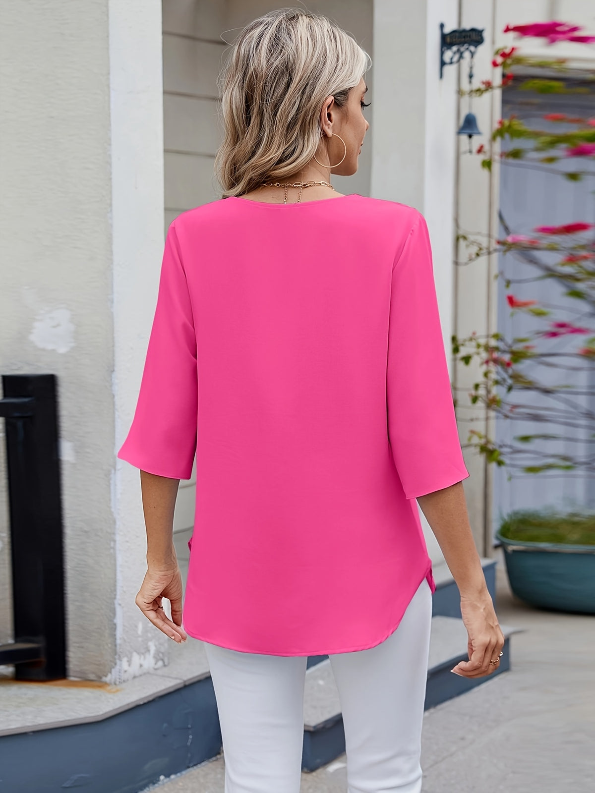 Blusa Feminina Chiffon Manga 3/4 Soltinha Elegante