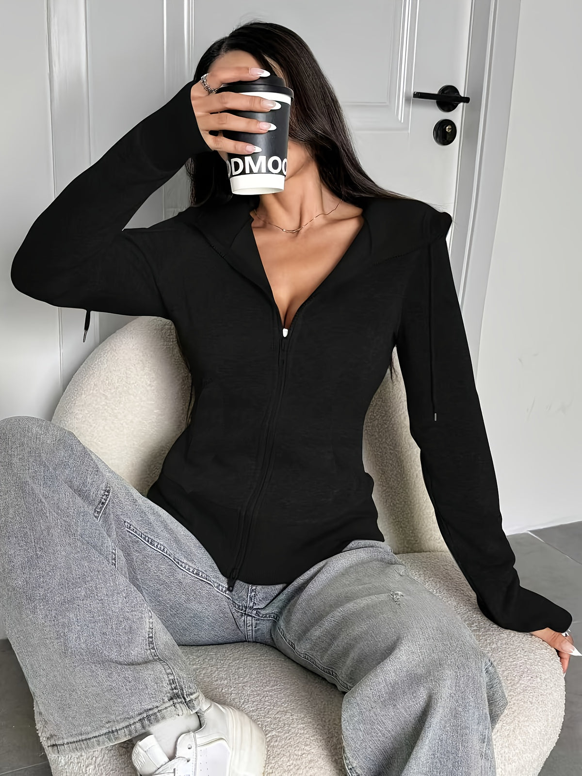 Moletom Feminino com Capuz Casual Confortável Manga Longa