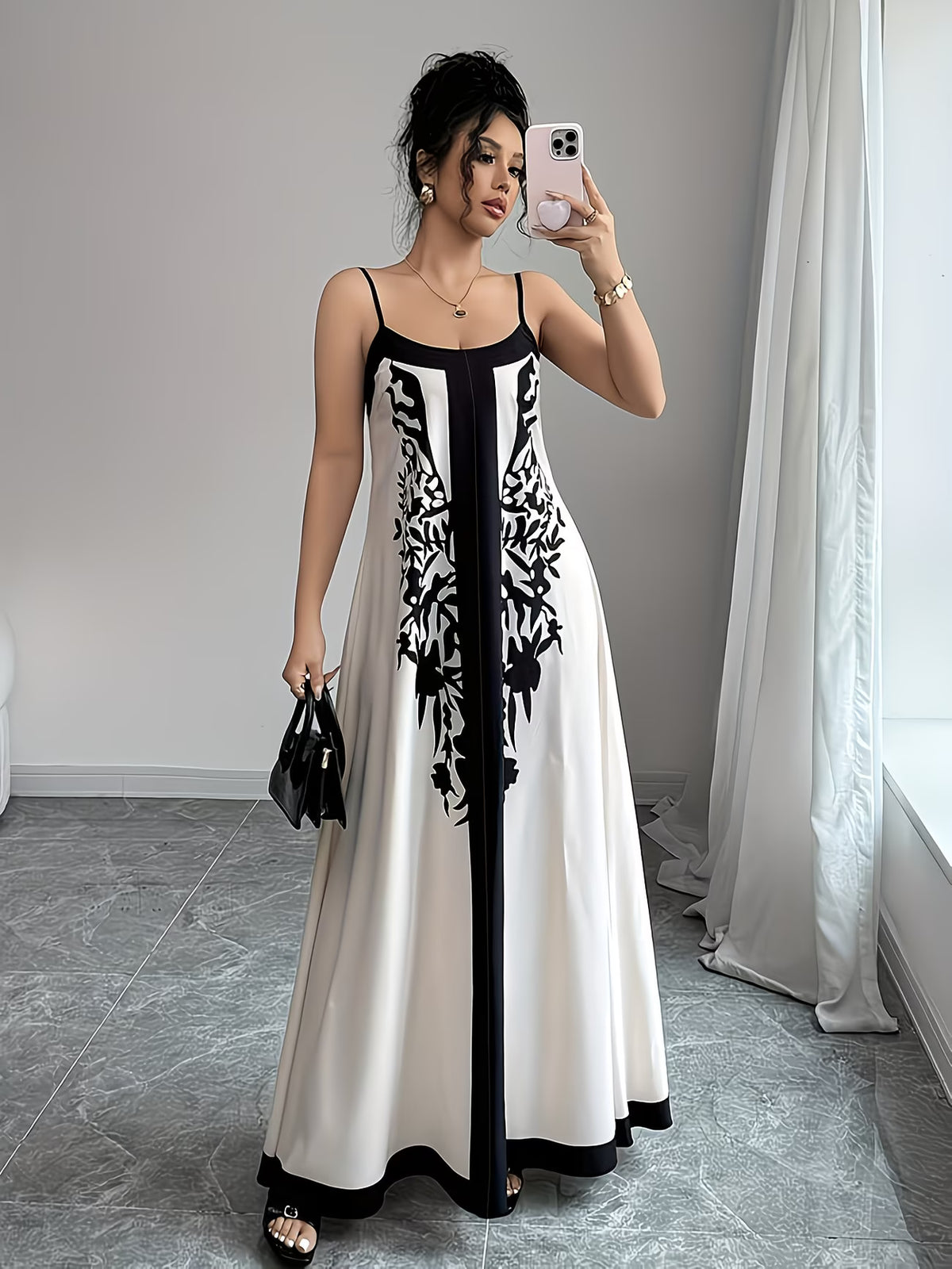 Vestido Longo Floral com Alça Fina Elegante para Festa