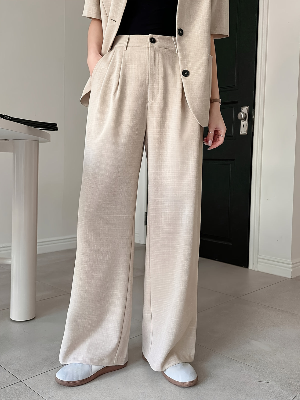 Conjunto Feminino 2 Peças Alfaiataria com Blusa e Calça Pantalona
