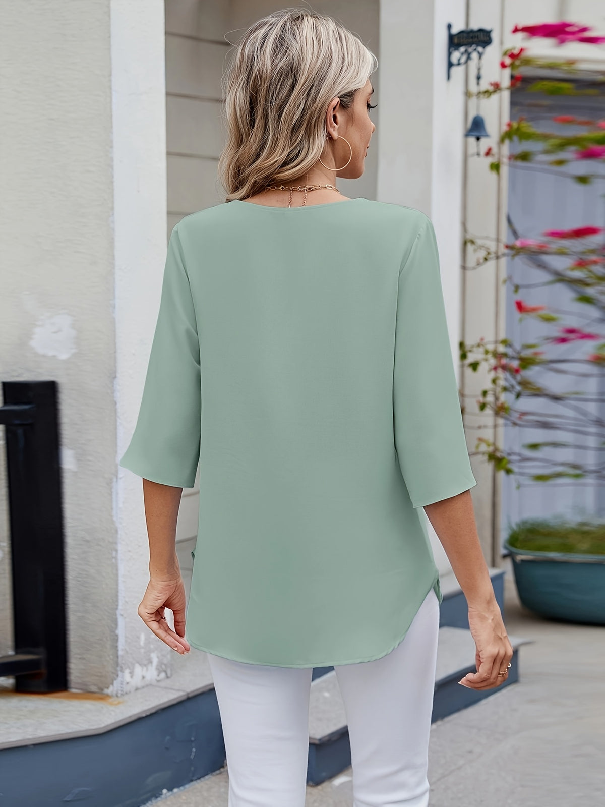Blusa Feminina Chiffon Manga 3/4 Soltinha Elegante