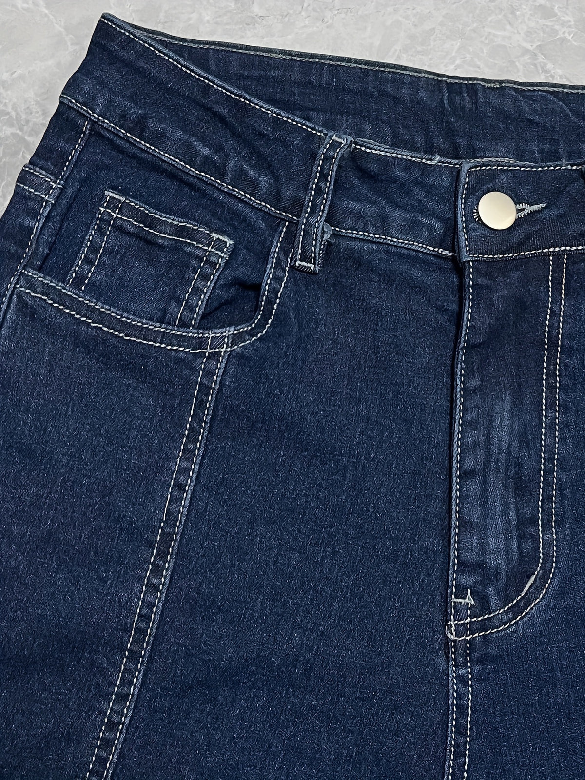 Calça Jeans Feminina Wide Leg Cintura Alta Azul Escuro