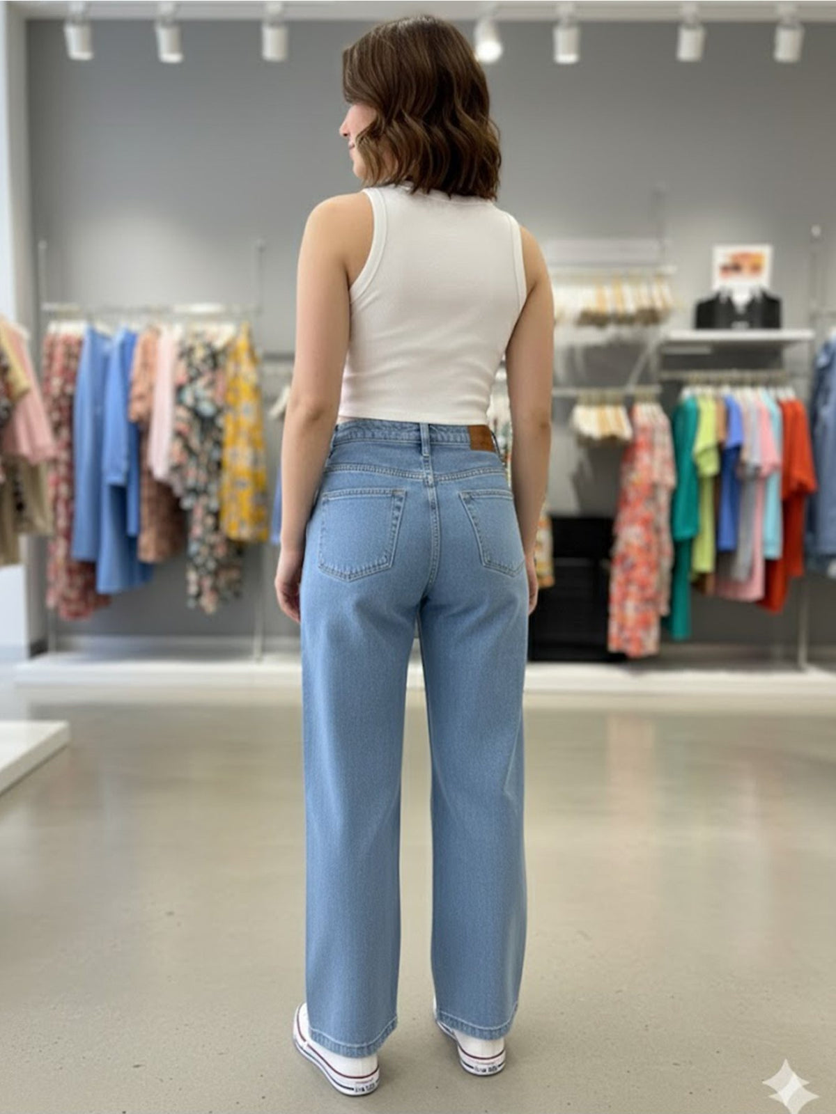 Calça Jeans Feminina Pantalona Cintura Alta