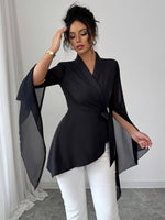 Blusa Feminina Chiffon Assimétrica Transpassada Manga Ampla Elegante