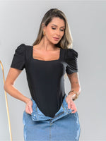 Body Feminino Manga Princesa com Decote Quadrado em Suplex