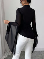 Blusa Feminina Chiffon Assimétrica Transpassada Manga Ampla Elegante