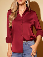 Camisa Feminina Cetim Manga Longa Social Elegante