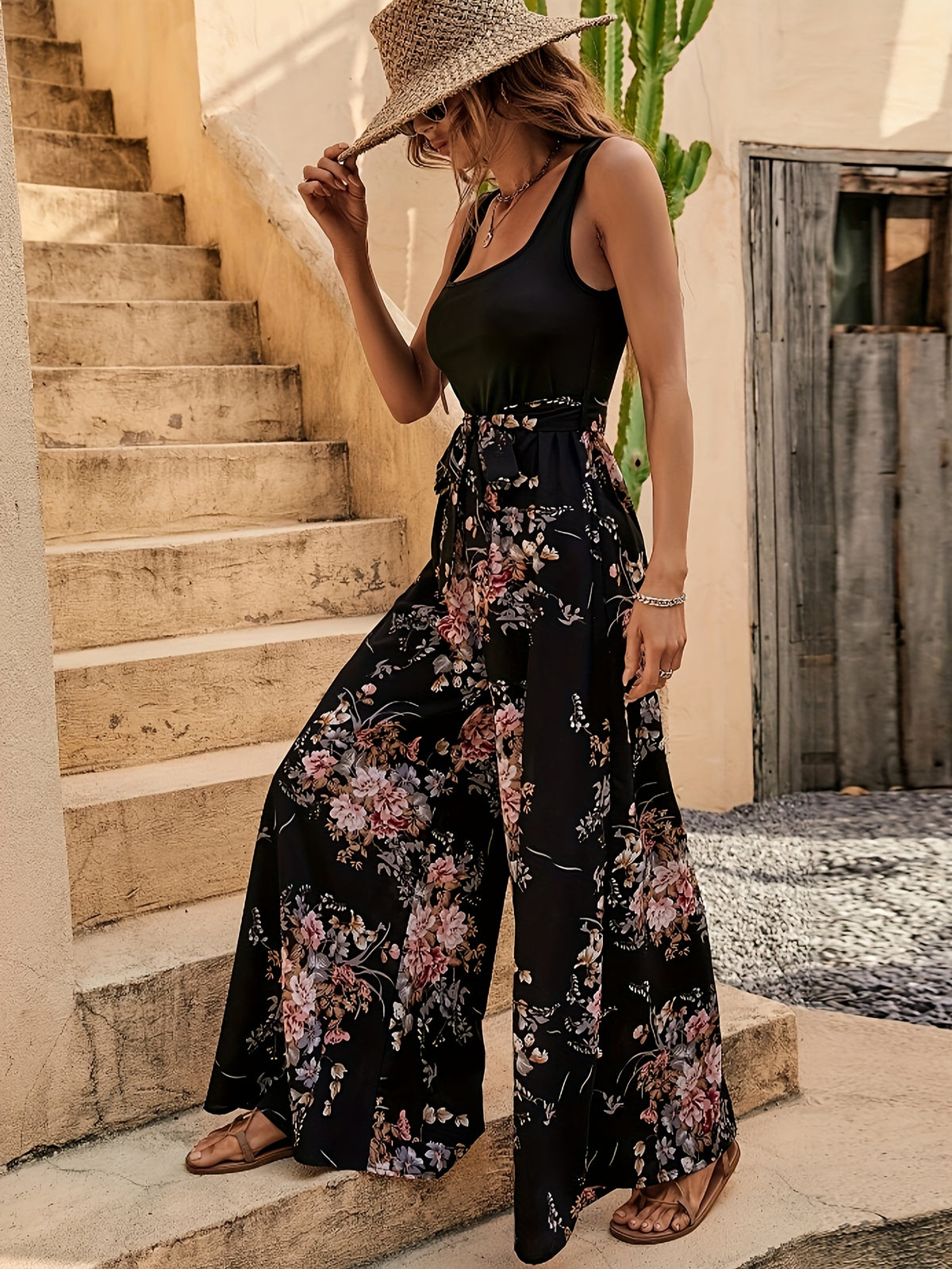 Macacão Feminino Floral Cintura Alta Elegante