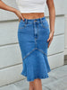 Saia Jeans Midi Sereia Feminina com Elasticidade