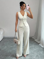 Conjunto Feminino 2 Peças Colete e Calça Pantalona Elegante