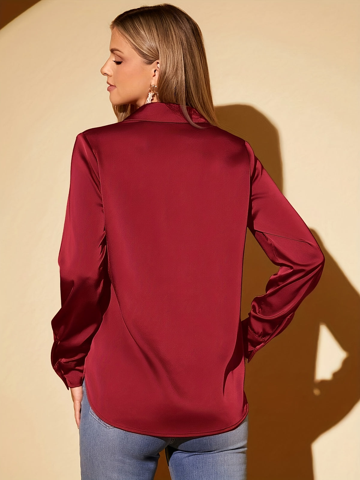 Camisa Feminina Cetim Manga Longa Social Elegante