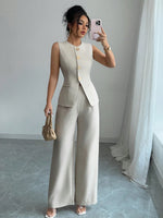 Conjunto Feminino 2 Peças Colete Acinturado e Calça Pantalona