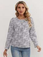 Blusa Feminina Manga Longa Texturizada Elegante Gola Redonda