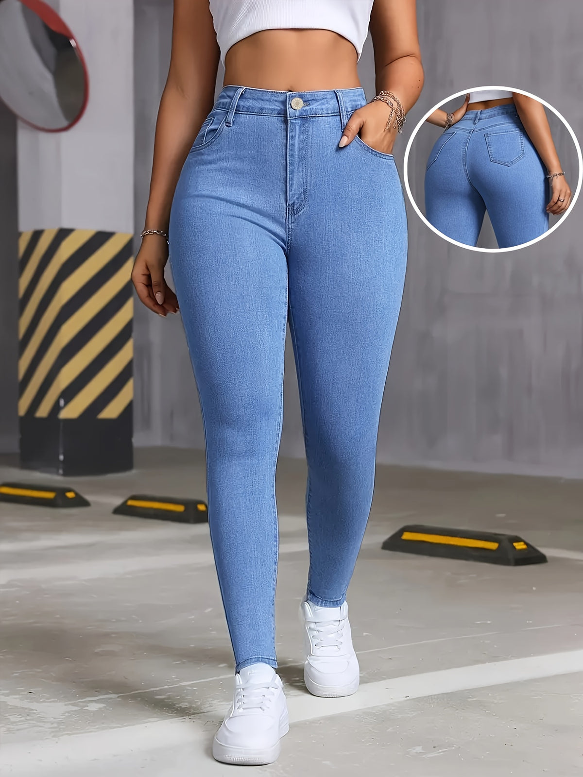 Calça Jeans Feminina Skinny Azul Claro com Alta Elasticidade