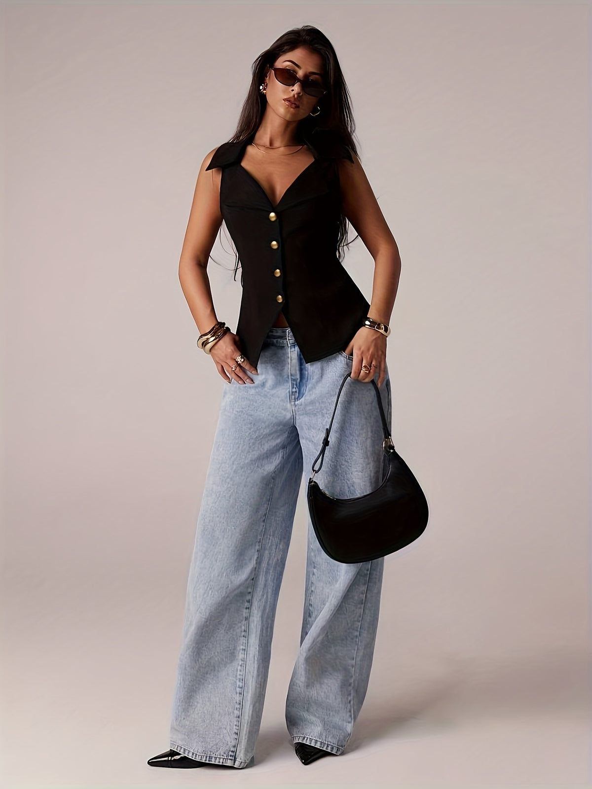 Calça Jeans Feminina Wide Leg Perna Larga Azul Claro