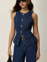 Conjunto Feminino 2 Peças em Jeans com Blusa Estruturada e Calça Reta