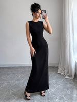 Vestido Maxi Bodycon Sem Mangas Preto Elegante para Festa