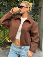 Jaqueta Feminina Tweed com Zíper e Gola Alta para Outono/Inverno