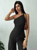 Conjunto Feminino 2 Peças com Top Assimétrico e Calça Pantalona
