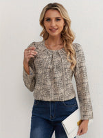 Blusa Feminina Manga Longa Texturizada Elegante Gola Redonda