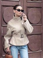 Casaco Feminino Tweed com Cinto Acinturado para Inverno