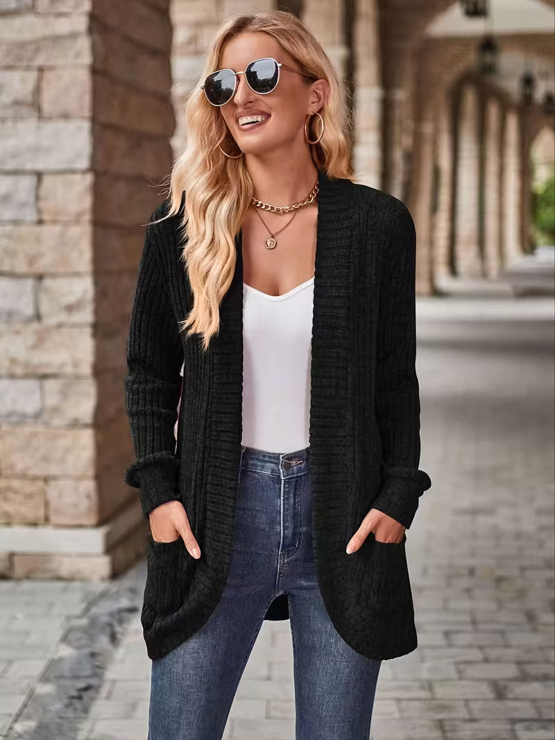 Cardigan Feminino Alongado com Bolsos Frontais