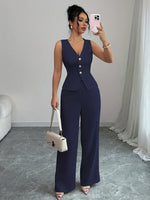 Conjunto Feminino 2 Peças Colete e Calça Pantalona Elegante