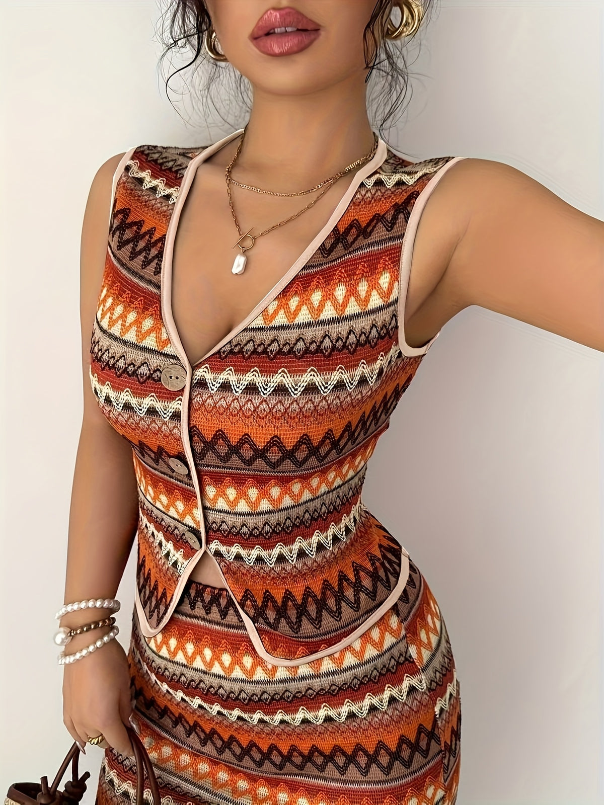 Conjunto Feminino 2 Peças Estampado Boho com Saia Justa