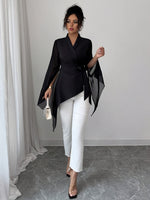 Blusa Feminina Chiffon Assimétrica Transpassada Manga Ampla Elegante