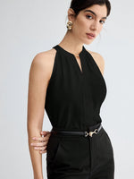 Blusa Feminina Gola Redonda Sem Manga Elegante