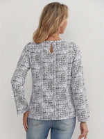 Blusa Feminina Manga Longa Texturizada Elegante Gola Redonda