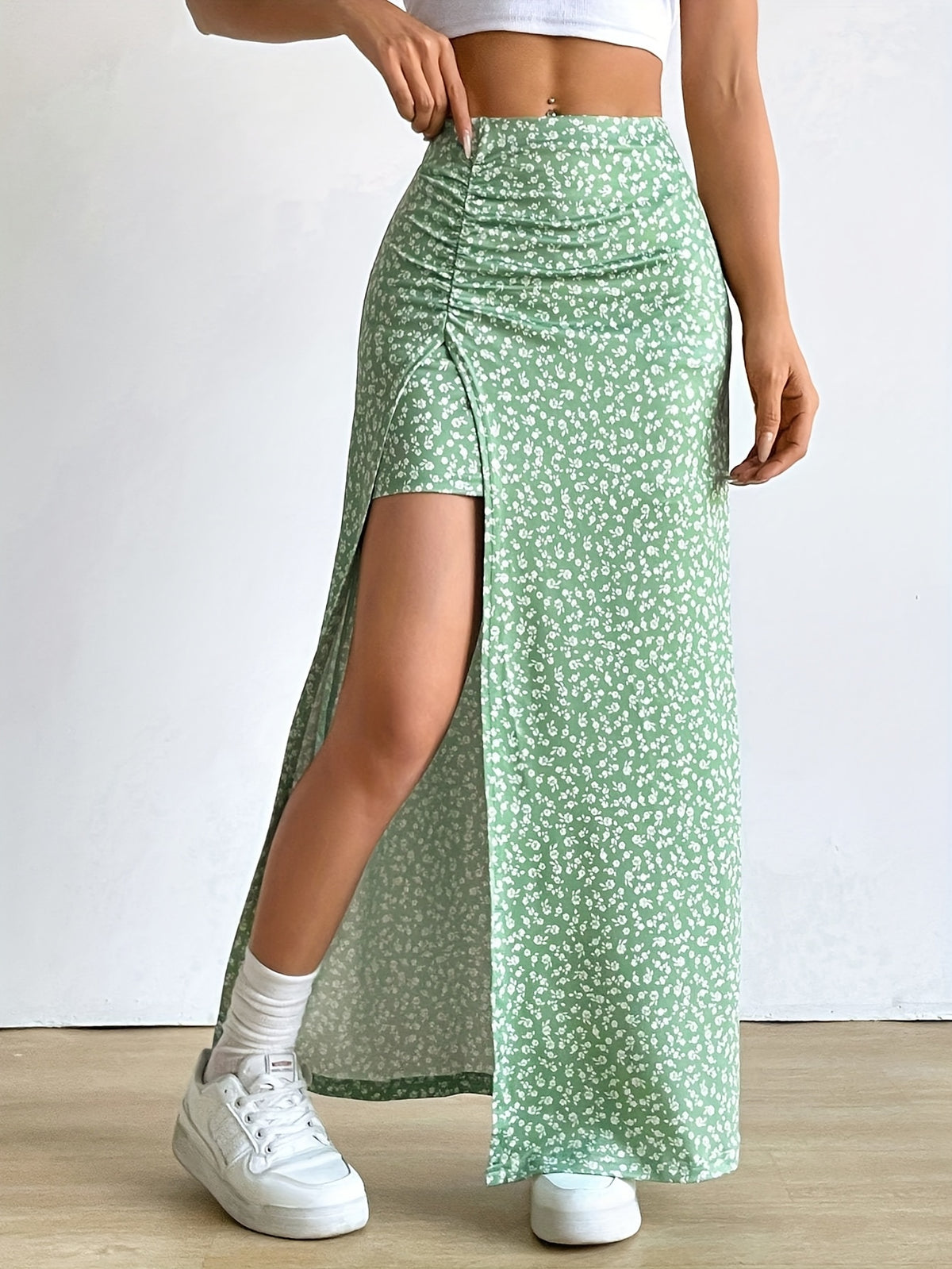Saia Longa Floral Feminina com Fenda Lateral